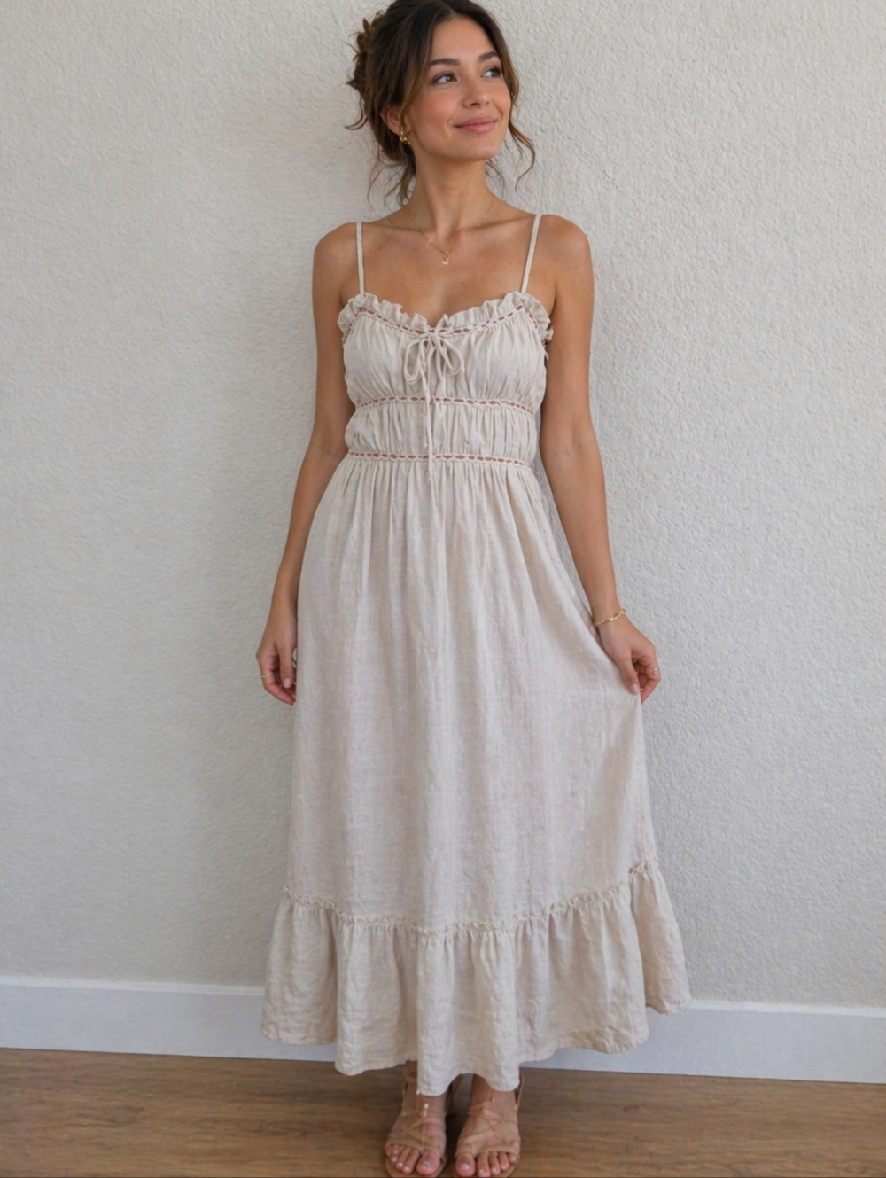 Sincerely Jules Cream Maxi Dress with Spaghetti Straps Size S